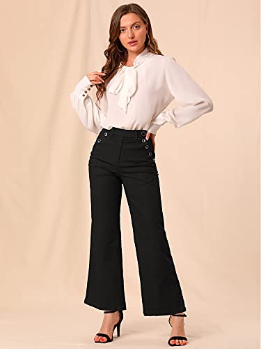 Allegra K Women's Bell Bottom 70s Long Pants High Waist Elegant Work Trousers3