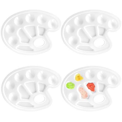 Zuofan 4 Stück Mischpalette, Farbtablett, Farbmischpalette10 Mischfeldern und Griffloch, Universalpalette für DIY Kunst Malerei, 22.8 * 16.5cm