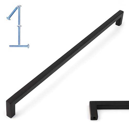 KOOFIZO Solid Square Bar Cabinet Handle - Black Furniture Pull, 12.6 Inch/320mm Screwhole Distance, 1-Piece for Kitchen Cupboard Door, Bedroom Dresser Drawer, Bathroom Wardrobe Hardware