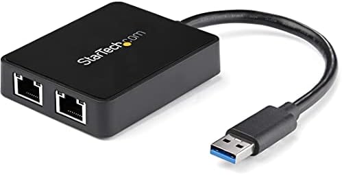 StarTech USB 3.0 Dual Gigabit Ethernet Adapter, w/USB Port (USB32000SPT) | 10/100/1000Mbps, USB Gigabit LAN Network NIC Adapter, With USB Port