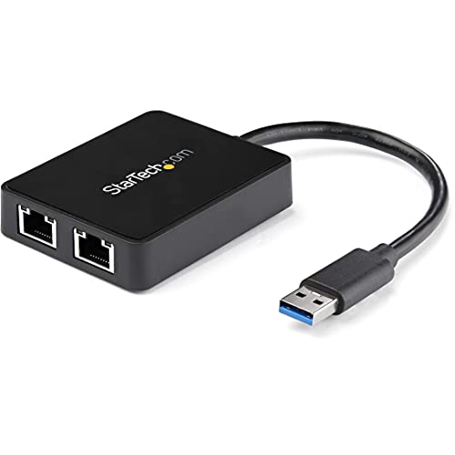 StarTech.com Adapter USB 3.0 na podwójny port Gigabit Ethernet z portem USB - 10/100/100 - Adapter sieciowy USB Gigabit LAN (USB32000SPT)