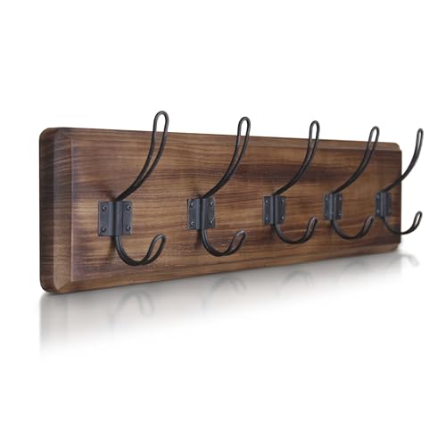 HBCY Creations Dark Wash Brown Rustic Coat Rack Wall Mount