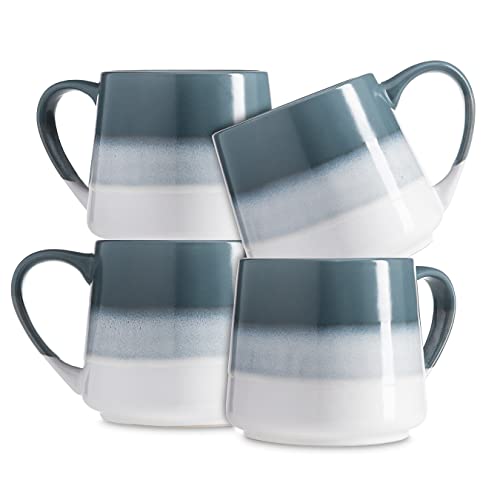 Heartland Hive Set of 4 Stoneware Coffee Mugs- Ombre Printed Bright & Colorful Coffee Cups, Mugs for Tea, Latte, and Hot Chocolate, 20 oz (Blue)
