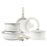 GiPP Pots and Pans Set Non Stick,11PCS Granite Nonstick Cookware Sets with Detachable Handle,Induction Kitchen Set Removable Handle,RV Cookware Set,PFAS PFOA Free,Oven Safe (White,11PCS)