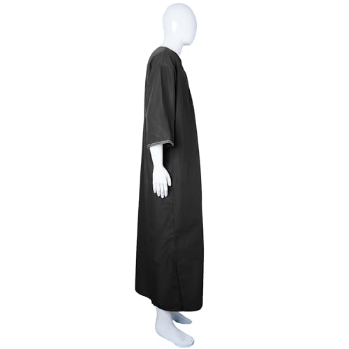 Mens Kaftan Thobe V-Neck Half Sleeve Muslim Robe Dubai Long Gown Saudi Arab Thobe Robes for Summer Beach3