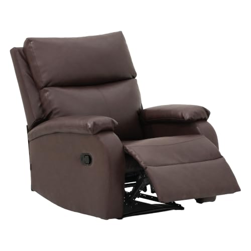 Image of Royaloak Nova Leatherette Recliner 1 Seater, Manual Recliner Chair with High Backrest, Tufted Design, Padded Armrests & Soft Cushions, Living Room Recliner Sofa, Brown