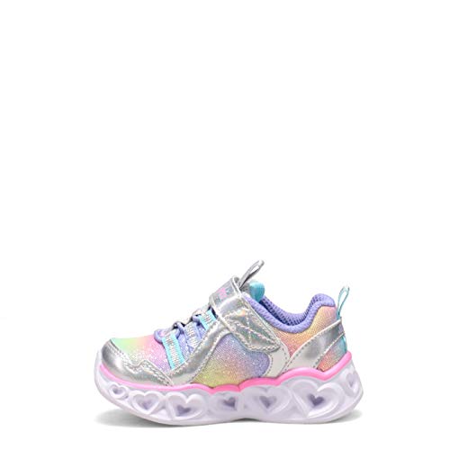 Skechers Heart Lights Rainbow LUX, Basket Fille, Argenté, 34 EU