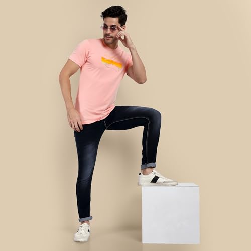 Image of ONE SKY Round Neck T Shirts for Men, Versatile Mens Wear, Mountain Print Round Neck Gents T-Shirt, Breathable, Pure Cotton Fabric, Relaxed Fit, Stylish & Durable, Easy to Care, Gift for Men