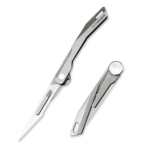 TITANER Titanium EDC Folding Small Pocket Scalpel Knife,Utility Knife,Craft Exacto Knife Blades Suitable for Pedicure, Fishing, Skinning, Fine Cutting - 2 Inch Scalpel Keychain Knives