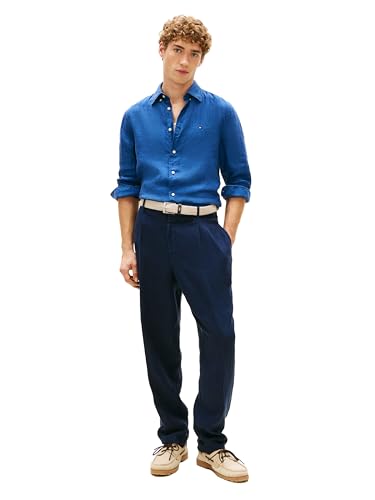 Image of Tommy Hilfiger Men's Long Sleeve Casual Linen Button Down Shirts in Regular Fit