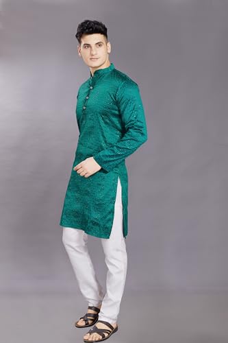 Image of DIVISIVE Men's Jequard Embroidered Art Silk Slim Fit Only Kurta