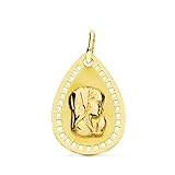 SIMILARE 18K MEDALLA ORO AMARILLO VIRGEN NIÑA CERCO CALADO19X13 MM