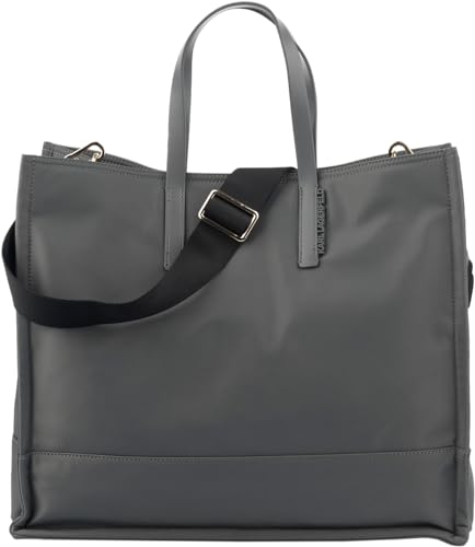 KARL LAGERFELD K Iconic 2.0 Tote Bag, Grey Leather, Detachable Shoulder Strap3