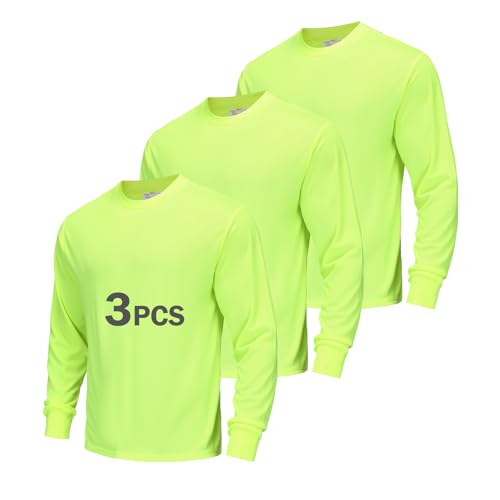 Meiosuns High Visibility Quick Dry Safety Shirt Hi Vis Breathable Mesh with Sun Protection Long Sleeve Elastic Neon Shirts Warehouse Construction Work for Men and Women (3Pcs, Yellow, S)