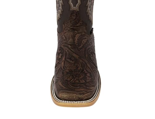 Texas Legacy Mens Brown Cowboy Boots Hand Tooled Leather Floral Square Toe4