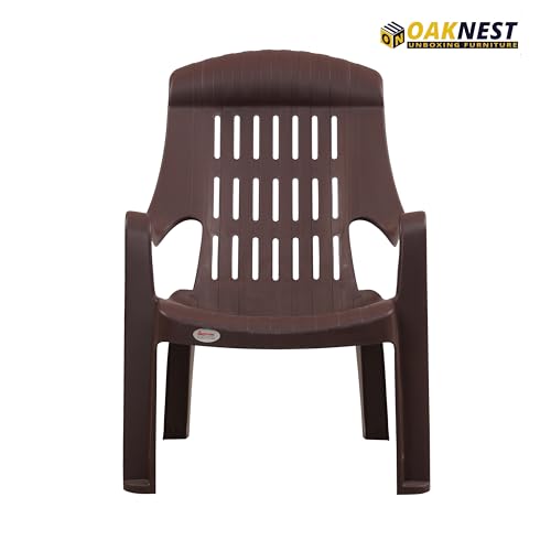 Image of Oaknest Supreme Comfy Relaxing Chair - Ergonomic High-Back Plastic Armchair for Home, Garden, Balcony & Patio | Heavy-Duty, Weather-Resistant & Easy to Clean | Globus Brown | Set of 1