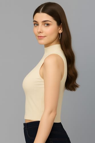 Image of ADBUCKS Women's Sleeveless Ribbed Cotton Mock Neck Top | Mock Neck Fitted Crop Top | Casual & Stylish - Sizes XS to XL