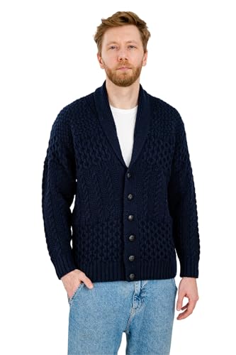 SAOL Men's Cardigan Merino Wool Knit Shawl Collar Casual Sweater with Buttons