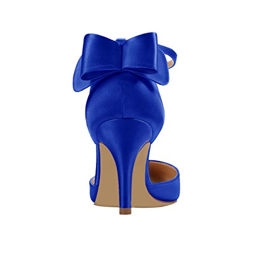 Image of ERIJUNOR Wedding Evening Party Shoes Comfortable Mid Heels Pumps with Bow Knot Ankle Strap Wide Width Satin Shoes