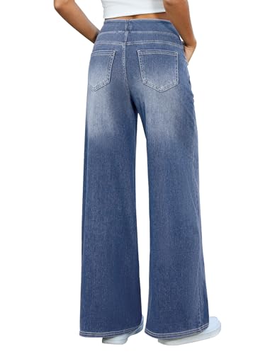 Women's Wide Leg Jeans High Waisted Stretchy Denim Pants Elastic Waist Pull On Sweatpant Jeans Trendy Baggy Loose Light Blue2