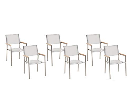 Beliani Set of 6 Modern Outdoor Garden Dining Chairs White Fabric Steel Frame Grosseto