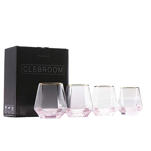 Up To 60% OFF Diamond Whiskey Glasses Set of 4,Lead-Free Crystal Tilted Scotch Glass 10-Ounce Cocktail Drinkware for Red/White Wine Rum and Bourbon Handmade Glasses as Unique Christmas Thanksgiving Gifts (pink)