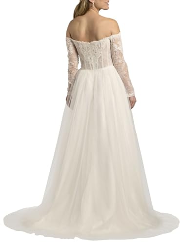 David's Bridal Off-The-Shoulder Tulle Corset A-Line Wedding Dress2