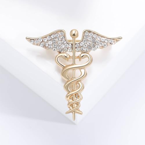 Image of Nurses'day Gift Medical Symbol Caduceus RN Nursing Brooch Pin Badg Medicine Snake Caduceus Nursing Pin for Therapeutist Rhinestone Wing Lapel Pin for Registered Nurse Doctor Rod Of Asclepius Emergency Brooch Jewelry