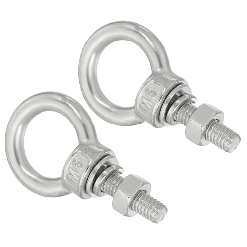 Image of uxcell M6*20 1 /4 inchx0.79 inch Stainless Steel Eye Bolts Threaded Screw Eyebolt Shoulder Ring with Nuts Washers for Lifting Hanging, 2 Set