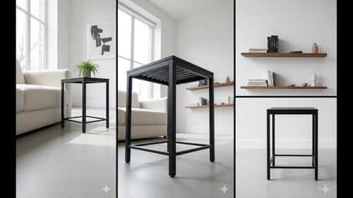 Image of MILAD SAIFIX Sitting Stool for Indoor Or Outdoor | Metal Lightweight | Office & Home | Kitchen & Garden | Heavy Duty | Table (30 L x 30 W x 50 H CM's, Black Color)