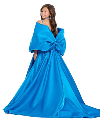 Girls Big Bow Miss National Pageant Dresses Satin Daddy Daughter Dance Princess Kids Flower Girl Dress3