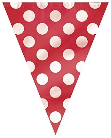 TRTO 12ft Polka Dot Flag Banner Bunting Garland Party Decorations Supplies (Red)