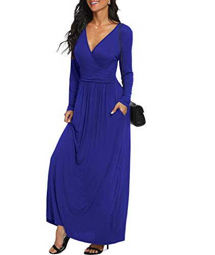 Image of LILBETTER Women Long Sleeve Deep V Neck Loose Plain Long Maxi Casual Dress