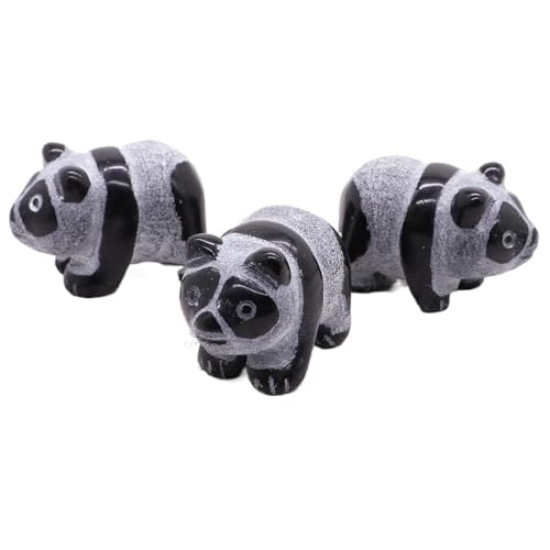 Ornement ours panda en obsidienne pour bureau et salon lot de 3 animaux en cristal zen