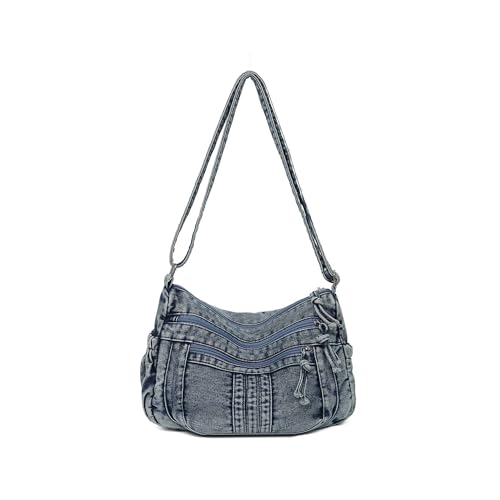 Sac à bandoulière vintage en denim avec bandoulière réglable et multi-poches pour femme