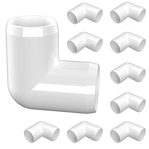 FORMUFIT 1/2” 90 Degree Elbow Furniture Grade PVC Fitting in White, Made in USA, UV-Resistant, Impact-Proof, 0.840” Actual Socket Diameter (Pack of 10) - F01290E-WH-10