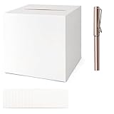 KASURE Urne Mariage Carton pour Enveloppe et Cartes 22 * 22 cm,Blanche, Idéale pour Mariage, Baptême, Anniversaire, Diplôme avec 10 Cartes & Stylo Doré