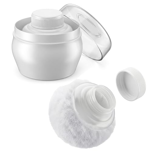 Sibba Storage Body Powder Container, 3.15 Inch Powder Puff with Container, Fluffy Body After-Bath Powder Case, Baby Care Talcum Powder Puff Box with Hand Holder