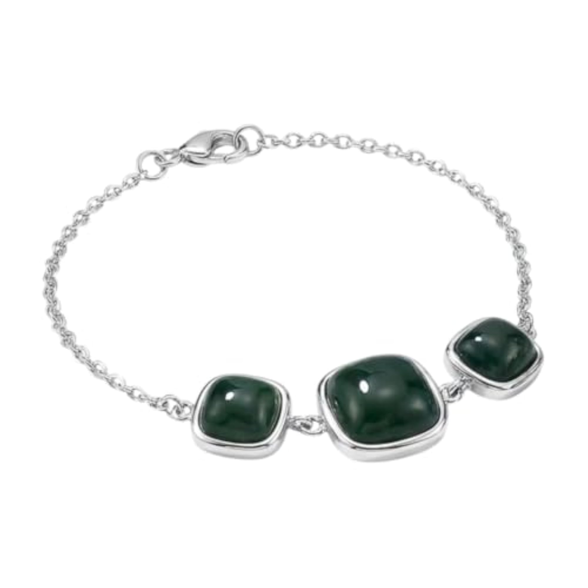 Emerald Green Square Stone Silver Bracelet for Women