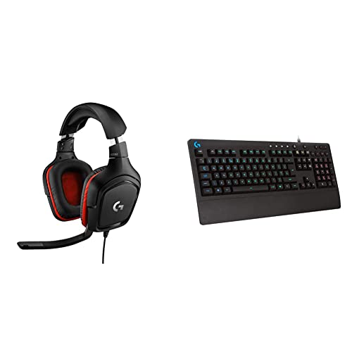 Logitech G332 Wired Gaming Headset, Flip-to-Mute Mic, Lightweight for PC,Nintendo Switch, Black Logitech G213 Prodigy, LIGHTSYNC RGB Backlit Keys, Customizable Keys, Dedicated Multi-Media Keys – Black