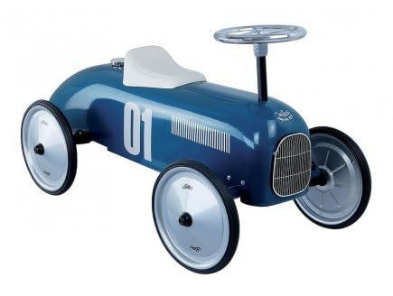 Porteur Voiture Vintage Enfant, Metal, Bleu petrole - Auto Racer Course, Look Retro - des 18 Mois - Set vehicule Bebe et Carte