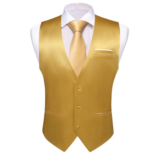 Image of Barry.Wang Vest for Men Business /Leisure Dress Suit Vests V-neck 2 Pockets Wedding Party Tuxedo Satin Waistcoat
