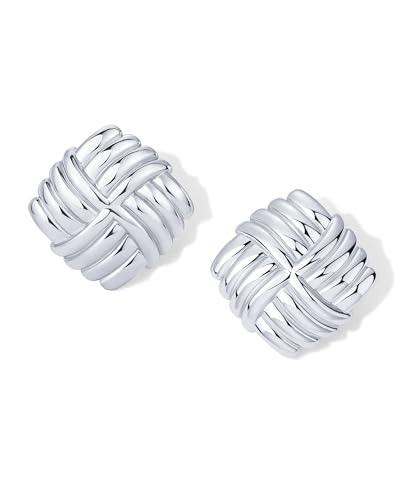 Image of PAVOI 14K Gold Plated Chunky Vintage Earrings for Women - Trendy Textured Ribbed Knot Geometric Triangle Rope Button Seashell Wing Dangle Drop Stud Earring