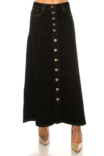 Women's Plus/Juniors Size High Rise A Line Long Jeans Maxi Flared Denim Skirt