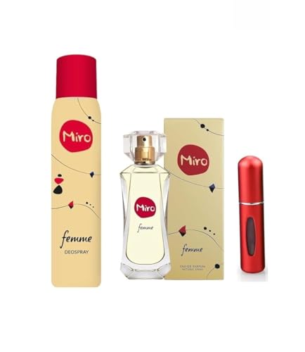 1 x Miro FEMME Eau de Parfum Spray 50 ml + 1 x Deospray 100 ml + 1 eleganter Taschenzerstäuber