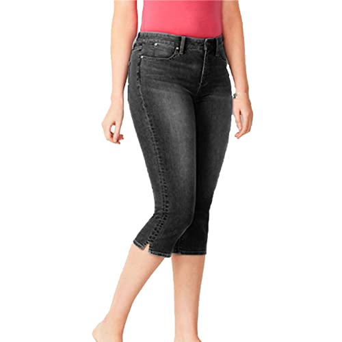 Maiyifu-GJ Women's Mid-Rise Casual 3/4 Jeans Stretch Slim Fit Cropped Denim Pants Slimming Jean Trousers Sweatpants (Dark Grey,X-Large)