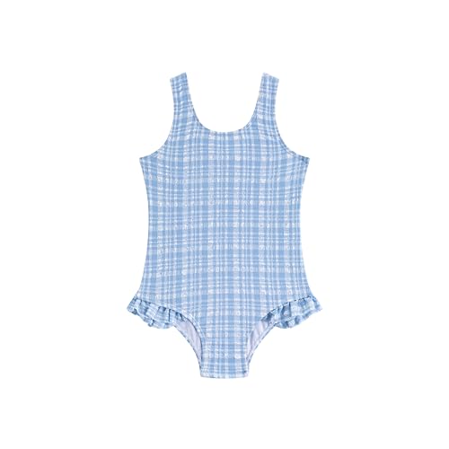 LIZENS Girls Swimwear One Piece Swimsuit Toddler Cute Ruffle Wide Straps Plaid Beach Bathing Suit