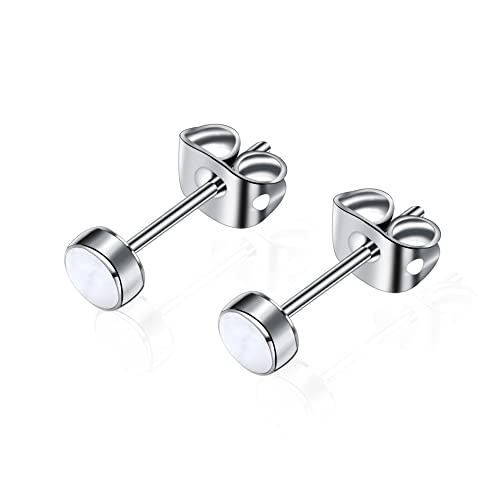 Titanium Stud Earrings For Women Girls Earrings 5Mm Natural Stone Gemstones Hypoallergenic Earrings Nickel Free Black Onyx Earrings For Women Sensitive Ears #TOP21