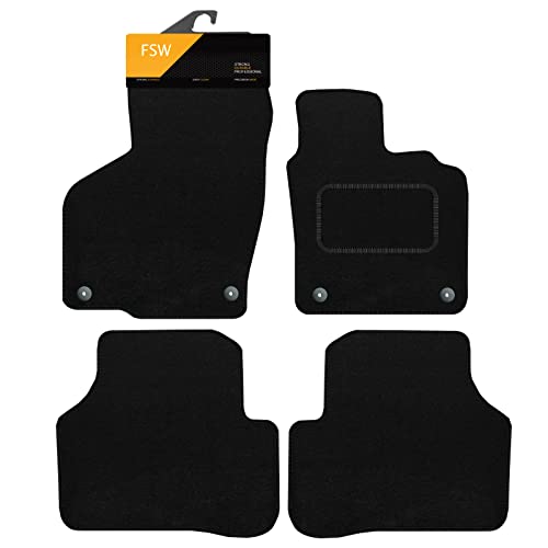 Image of FSW - Tailored Mats - Fits VOLKSWAGEN Passat 2007-2015 - Black Carpet - Anti Slip Mat - Non Slip Car Floor Mat, Fitted With Clips & Granulated Backing - 4 Pc Floor Mat Only