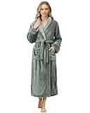 NY Threads Premium Womens Robe, Plush Fleece Long Bath Robe for Women, Fluffy Soft Women's Bathrobe, Medium, Steel Grey